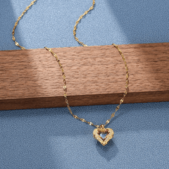 18K Gold Plated Heart Pendant Necklace Big Crystal Choker