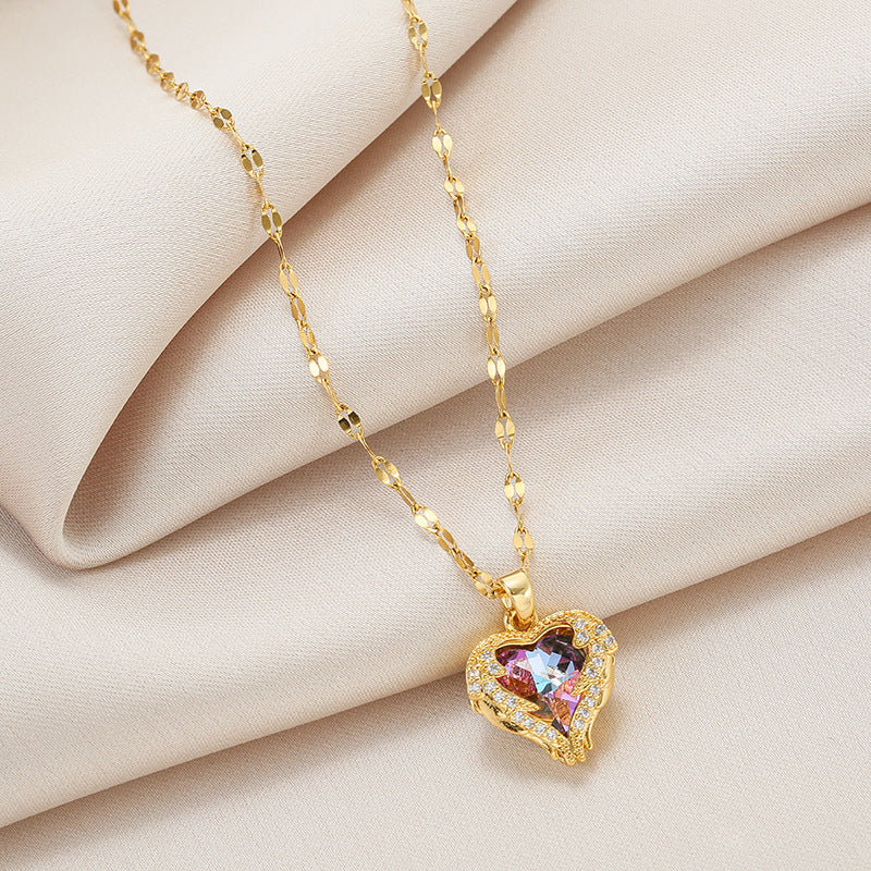 18K Gold Plated Heart Pendant Necklace Big Crystal Choker