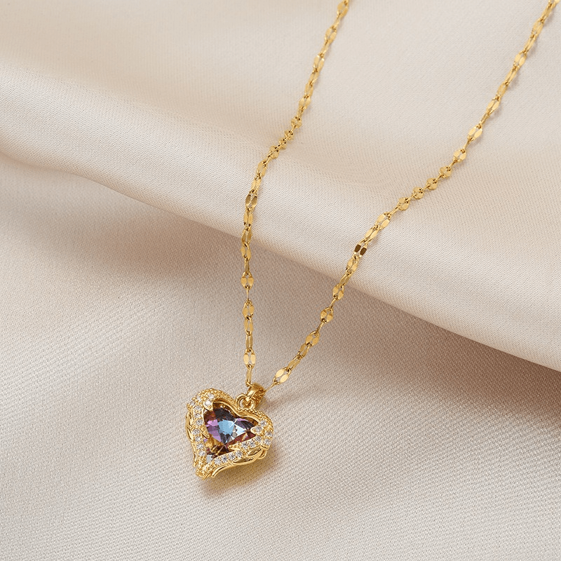 18K Gold Plated Heart Pendant Necklace Big Crystal Choker