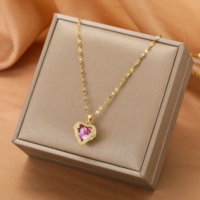18K Gold Plated Heart Pendant Necklace Big Crystal Choker