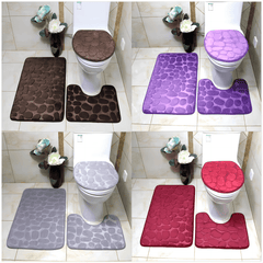 3pcs Cobblestone Bath Mat Sets Non-Slip U-Shaped Bathroom Rugs Toilet Mats