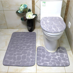 3pcs Cobblestone Bath Mat Sets Non-Slip U-Shaped Bathroom Rugs Toilet Mats