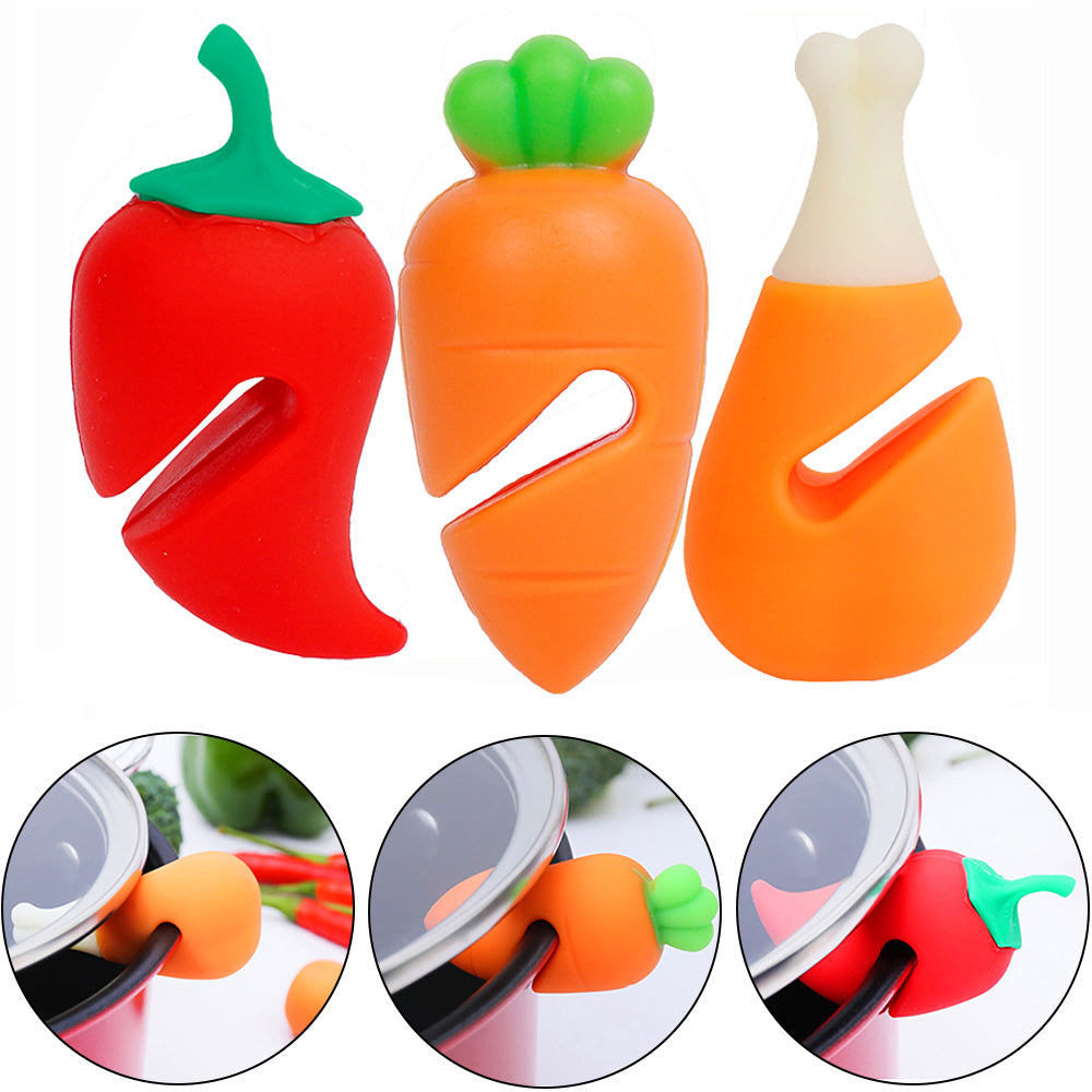 3pcs Silicone Pot Lid Holder Anti-spill Rack Heat-resistant Stopper