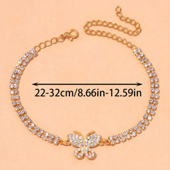 Rhinestone Claw Chain Anklet with Butterfly Charm