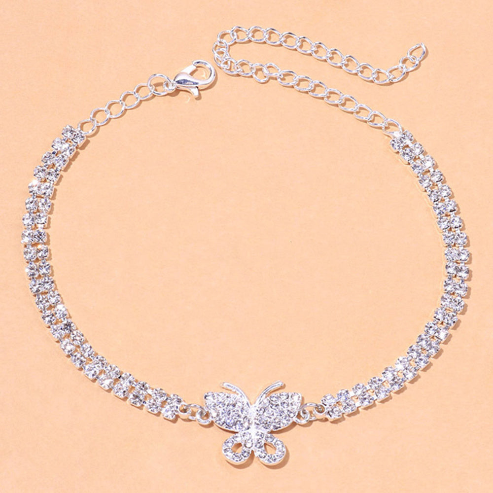 Rhinestone Claw Chain Anklet with Butterfly Charm