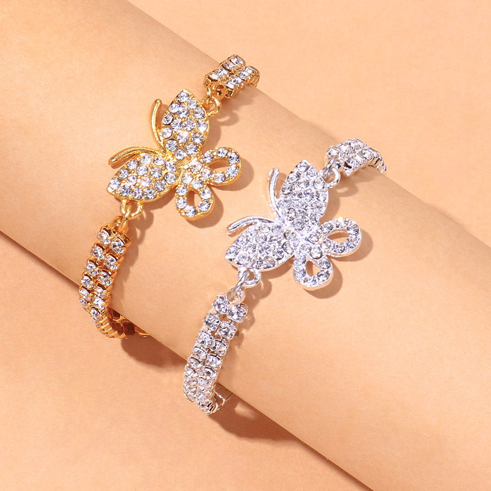 Rhinestone Claw Chain Anklet with Butterfly Charm