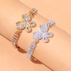 Rhinestone Claw Chain Anklet with Butterfly Charm