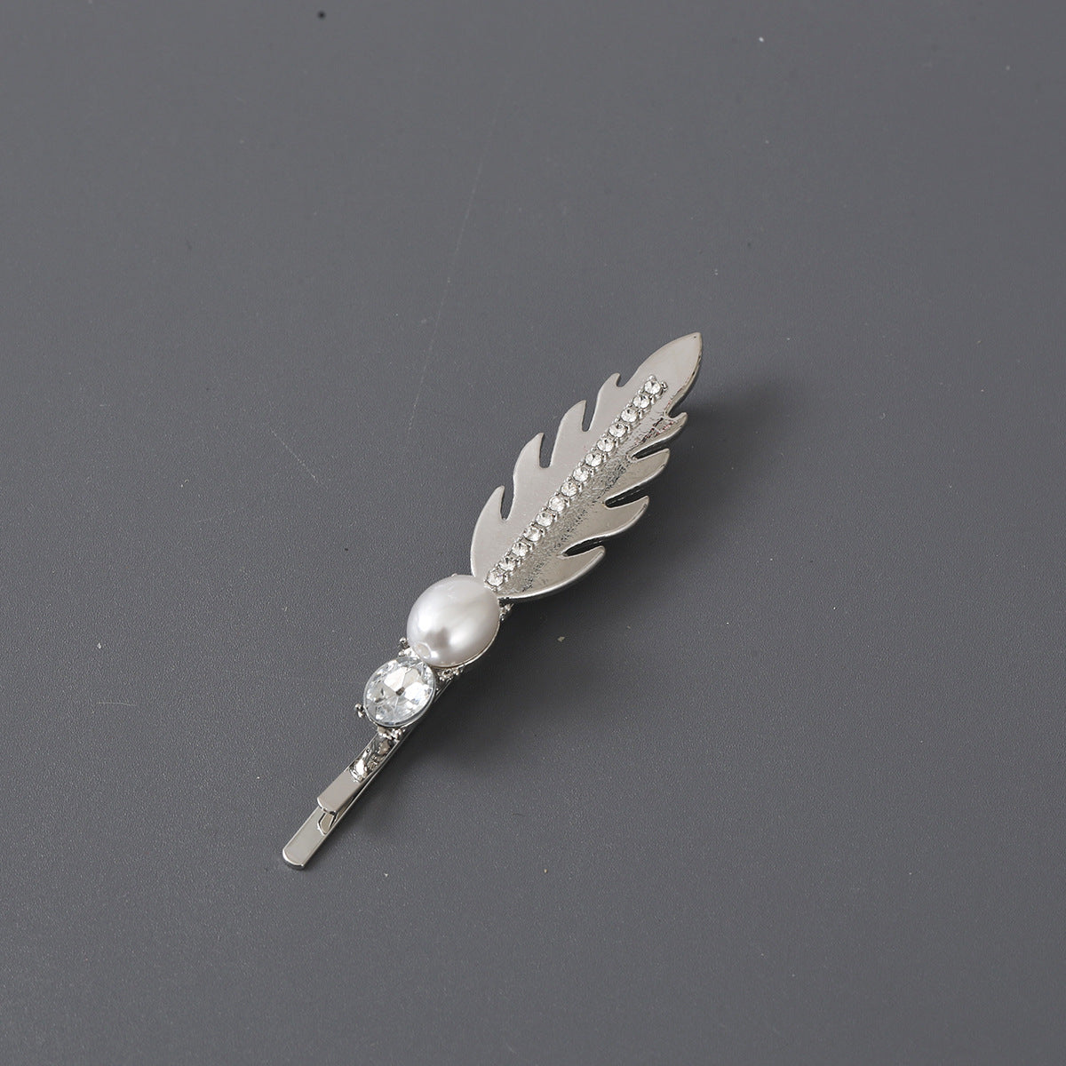 Alloy Leaf Hair Pin with Faux Pearl Rhinestones