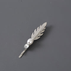 Alloy Leaf Hair Pin with Faux Pearl Rhinestones