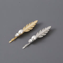 Alloy Leaf Hair Pin with Faux Pearl Rhinestones