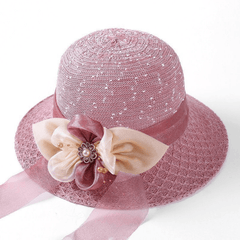 Flower Ribbon Decor Bucket Hat Solid Sun Hat For Women