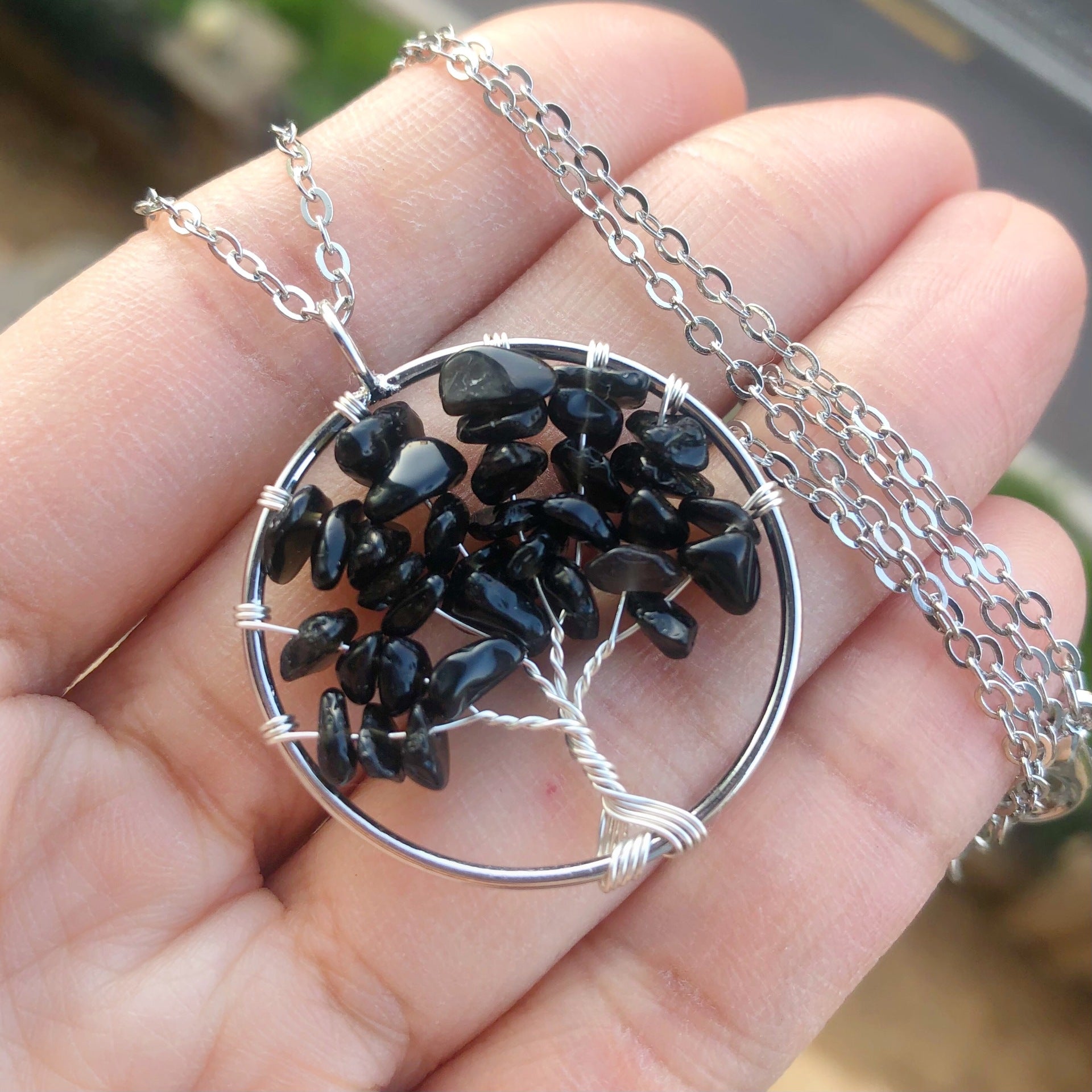 Amethyst Crystal Silver Tree Of Life Necklace