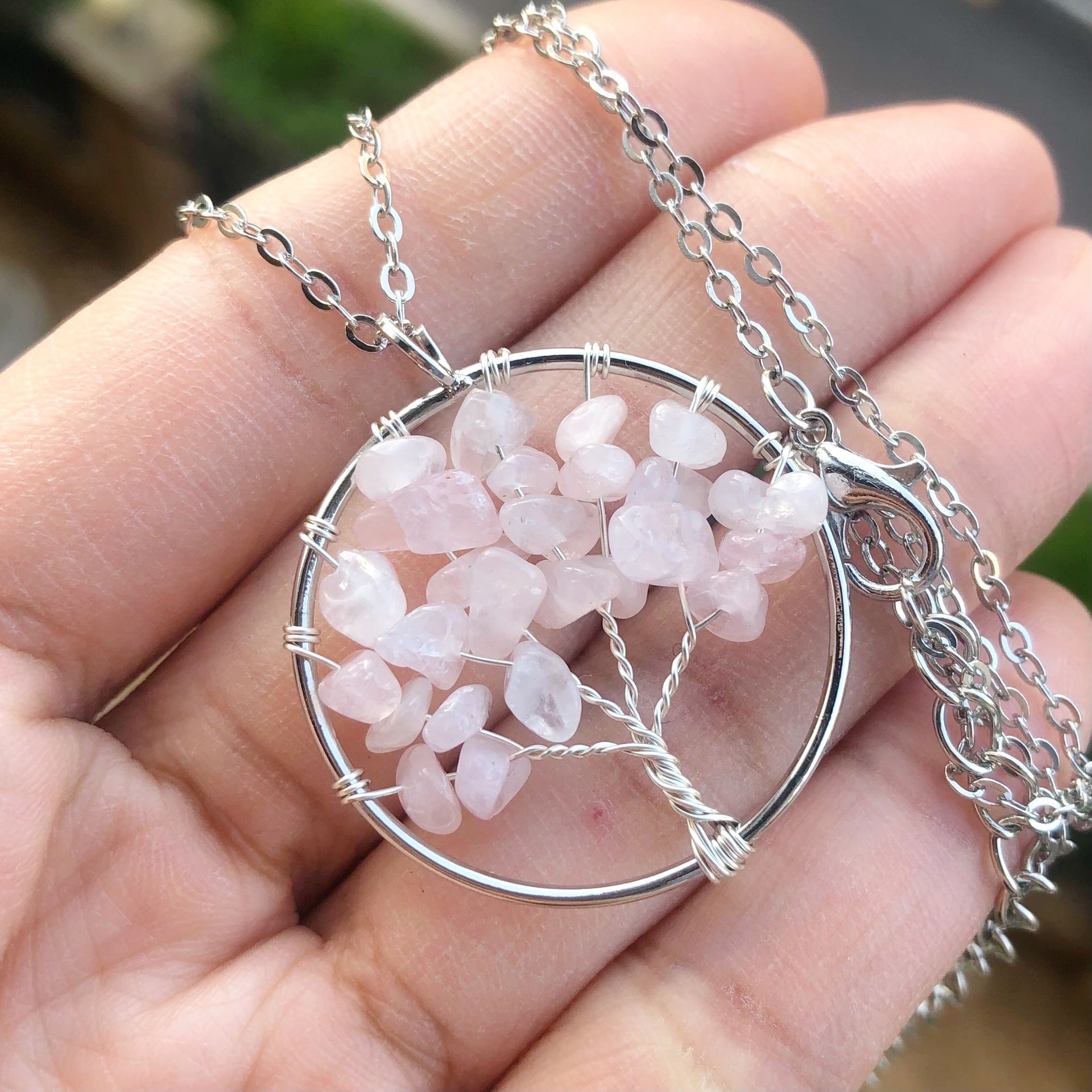Amethyst Crystal Silver Tree Of Life Necklace