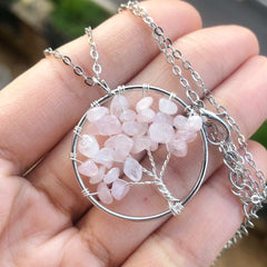 Amethyst Crystal Silver Tree Of Life Necklace