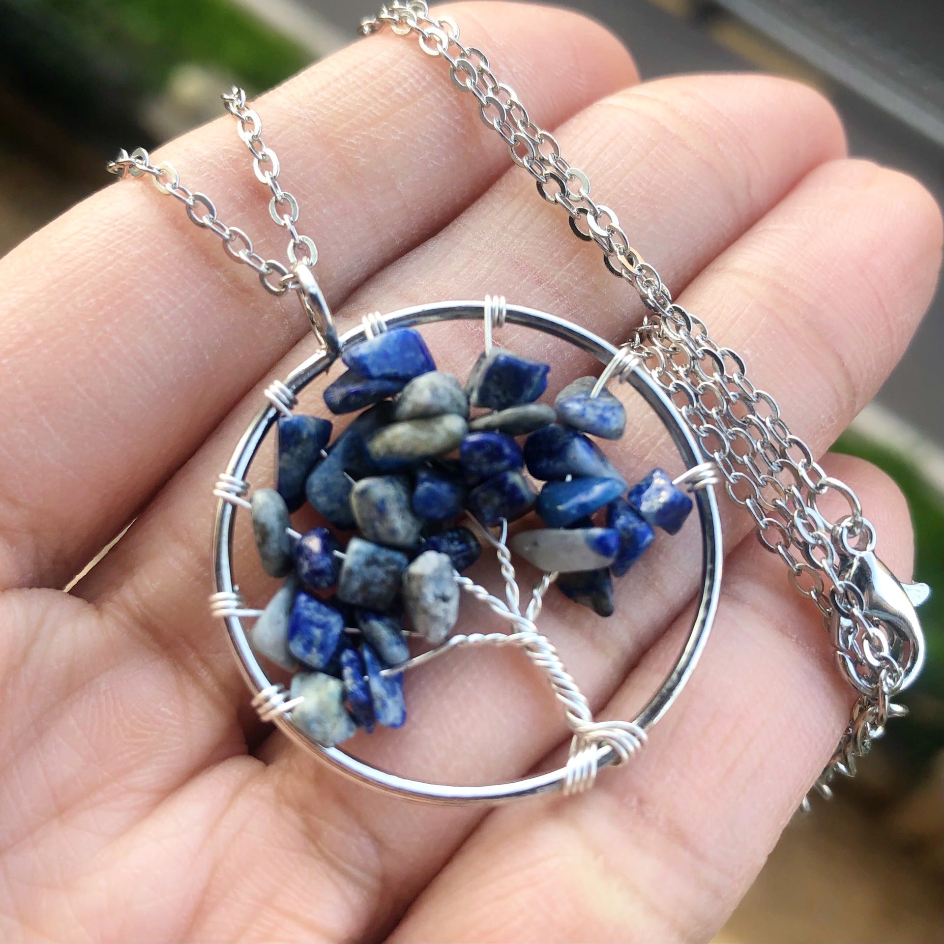 Amethyst Crystal Silver Tree Of Life Necklace