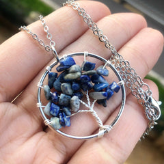 Amethyst Crystal Silver Tree Of Life Necklace
