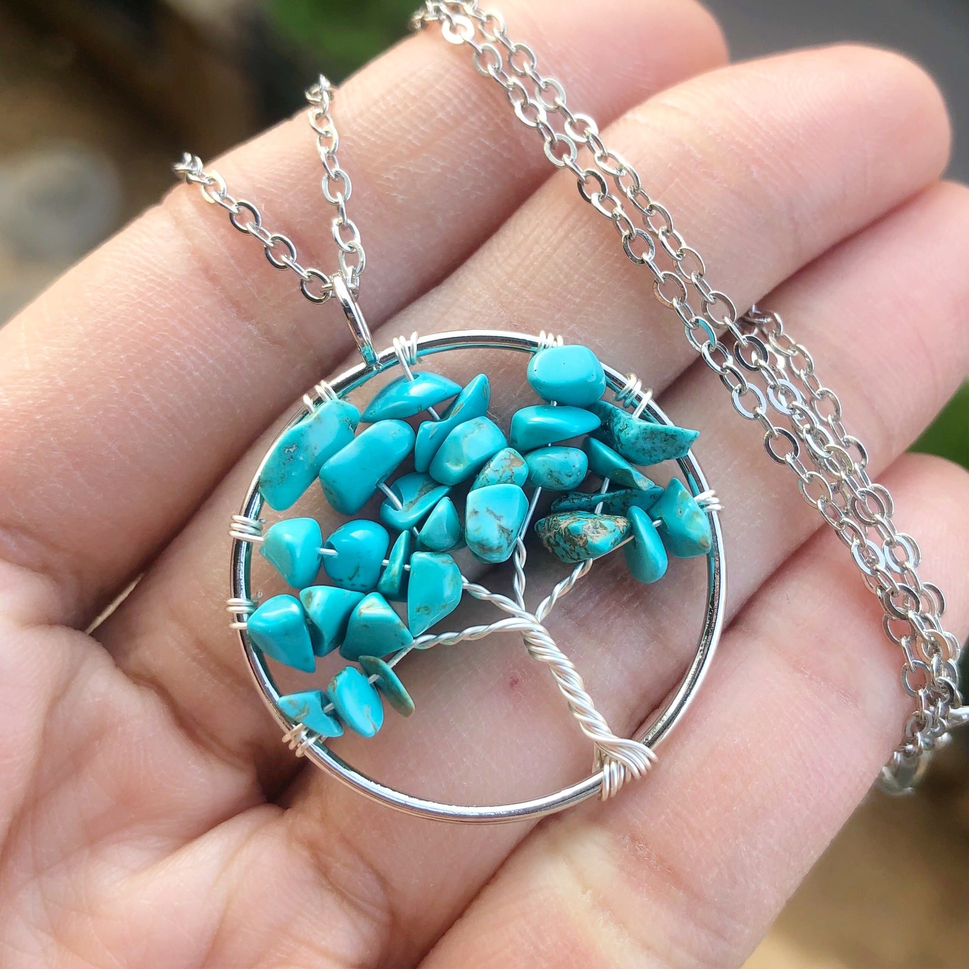 Amethyst Crystal Silver Tree Of Life Necklace