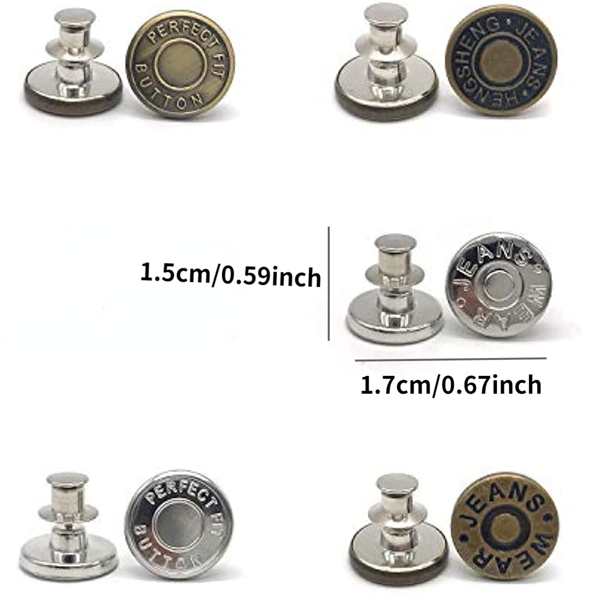 6pcs Adjustable Seam Button Pins for Jeans Sweater Suit