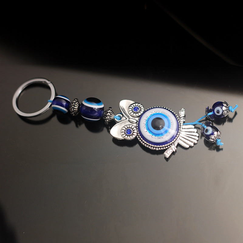Evil Eye Owl Keychain Good Luck Metal Key Ring Evil Eye Hanging Decoration