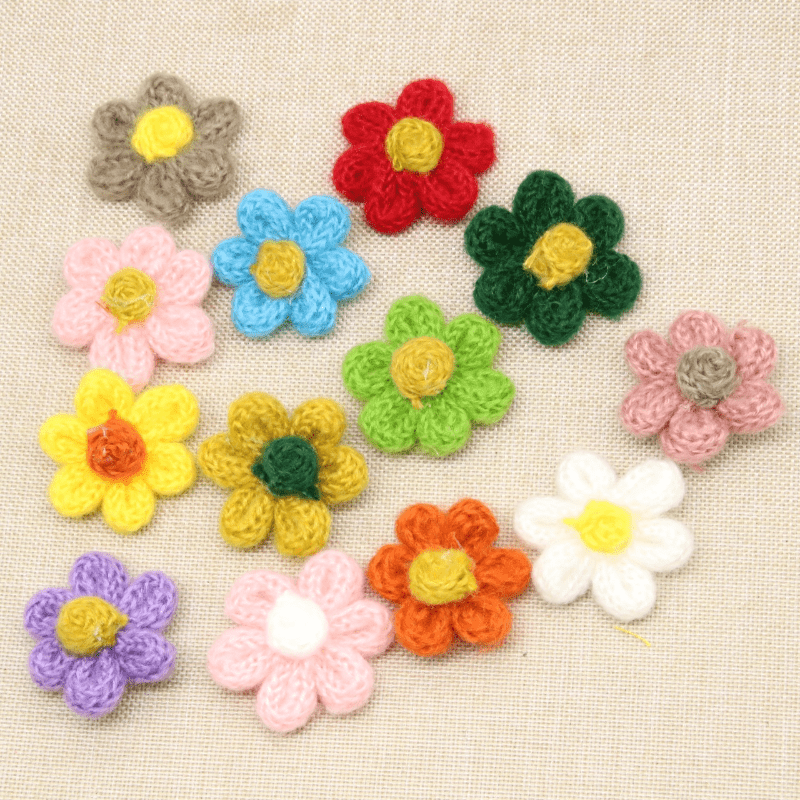 10 Hand Knitted Crochet Flowers Diy Brooch Hairpin Clothing Decor
