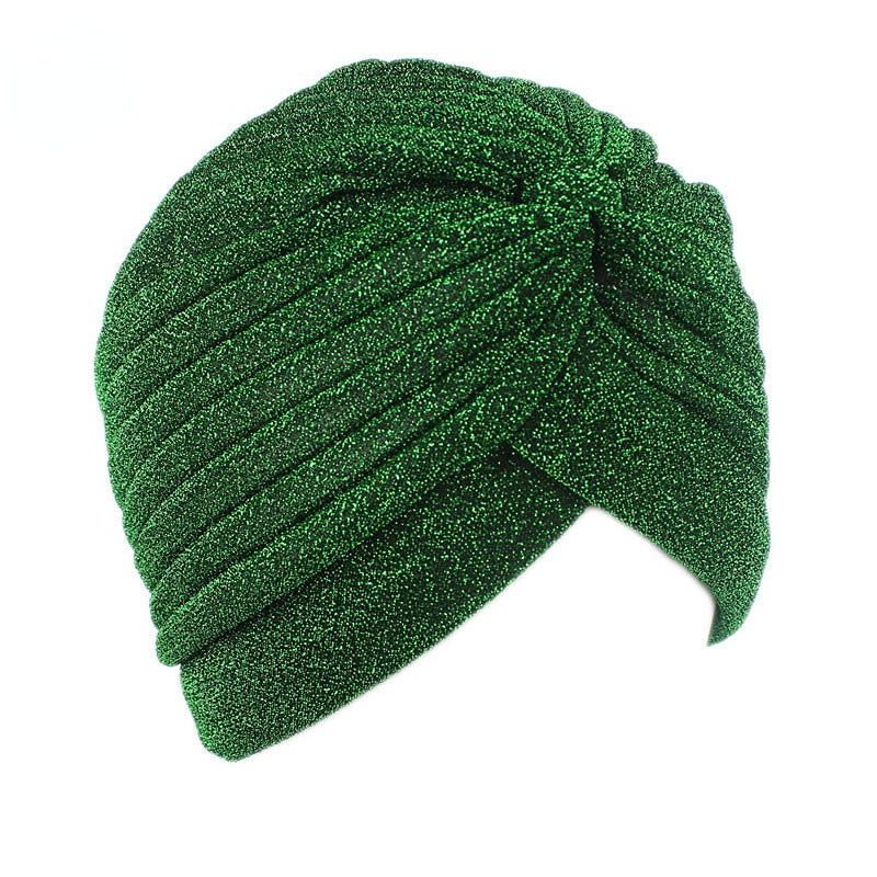 Bright Pleated Turban Cap Solid Bonnet Top Knot Hijab Caps