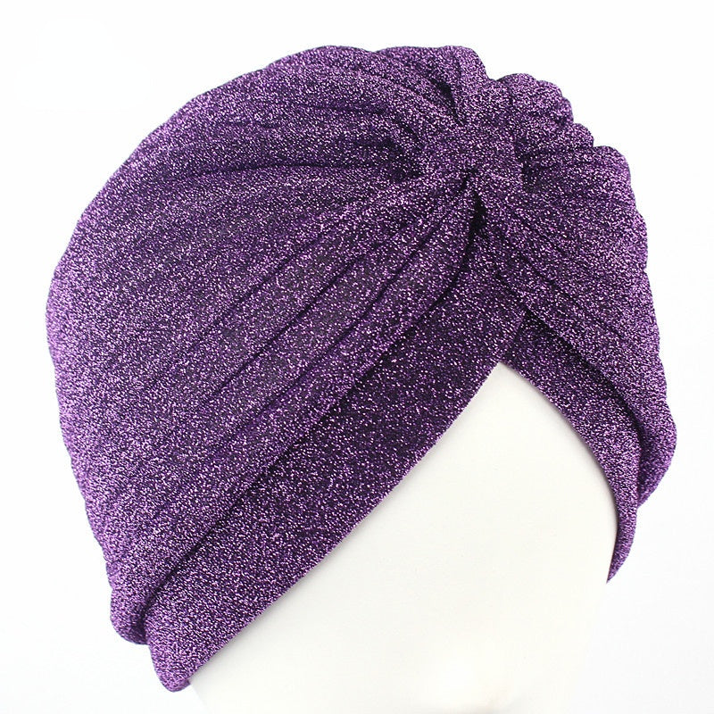 Bright Pleated Turban Cap Solid Bonnet Top Knot Hijab Caps