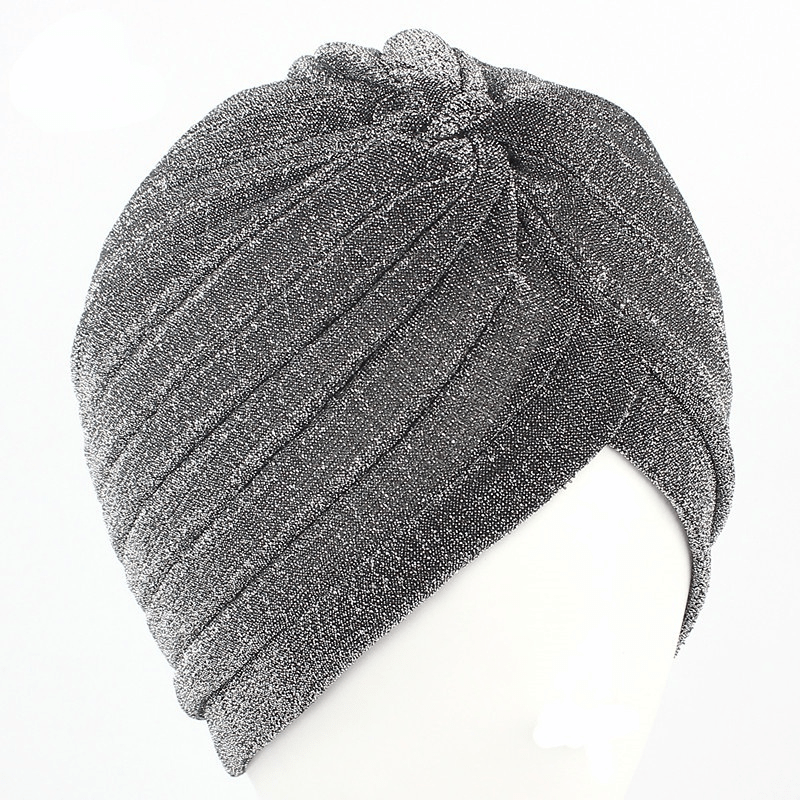 Bright Pleated Turban Cap Solid Bonnet Top Knot Hijab Caps