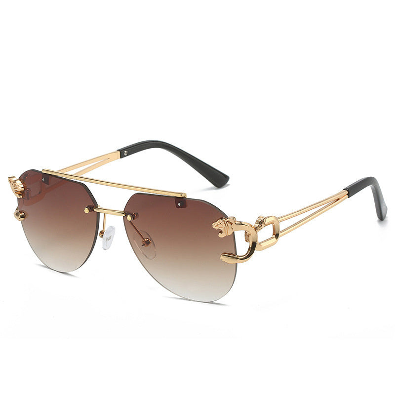Men's Frameless Leopard Head Double Beam Sunglasses