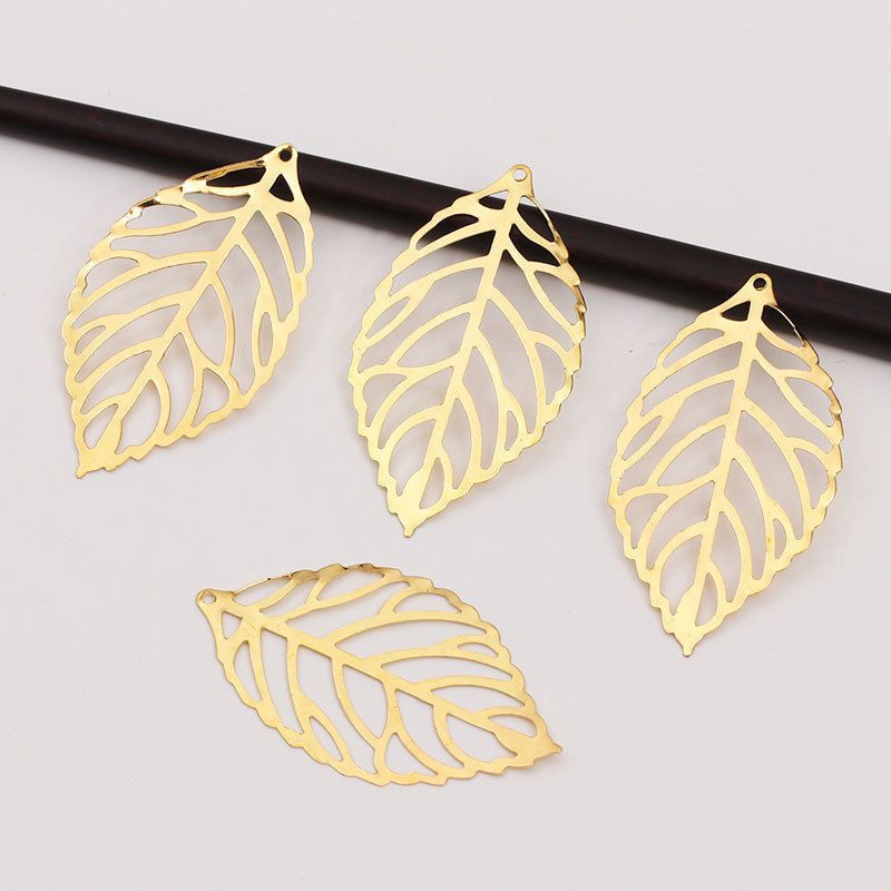 Gold Leaf Brushed Brass Charm Pendant for Jewelry Making