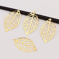 Gold Leaf Brushed Brass Charm Pendant for Jewelry Making