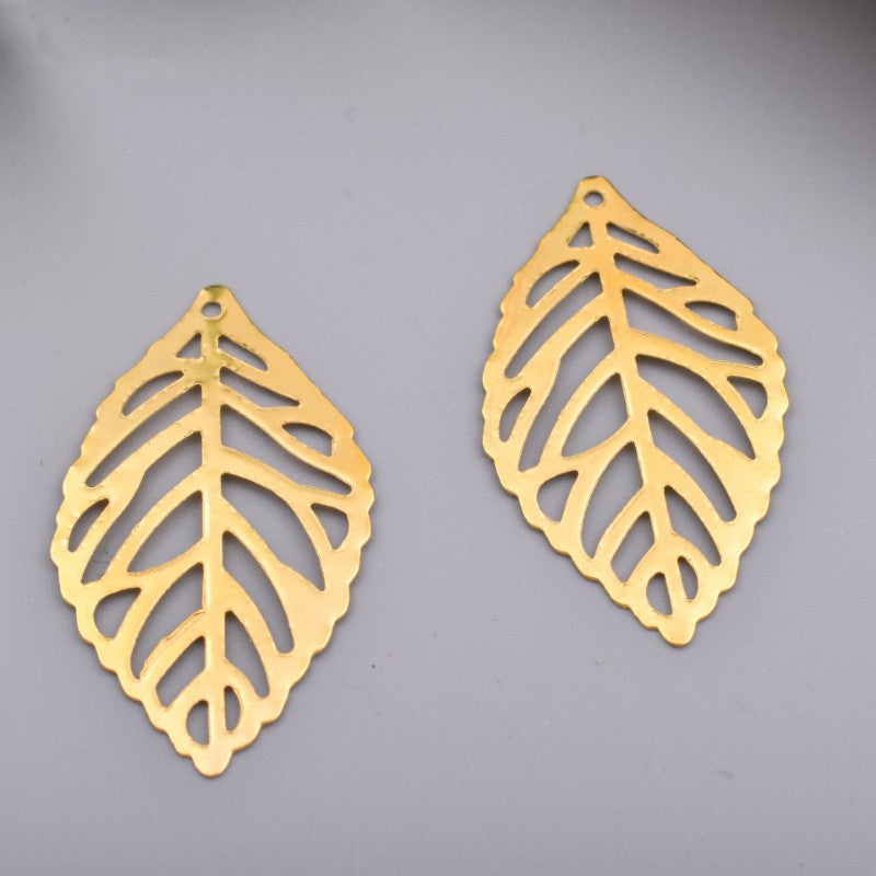 Gold Leaf Brushed Brass Charm Pendant for Jewelry Making