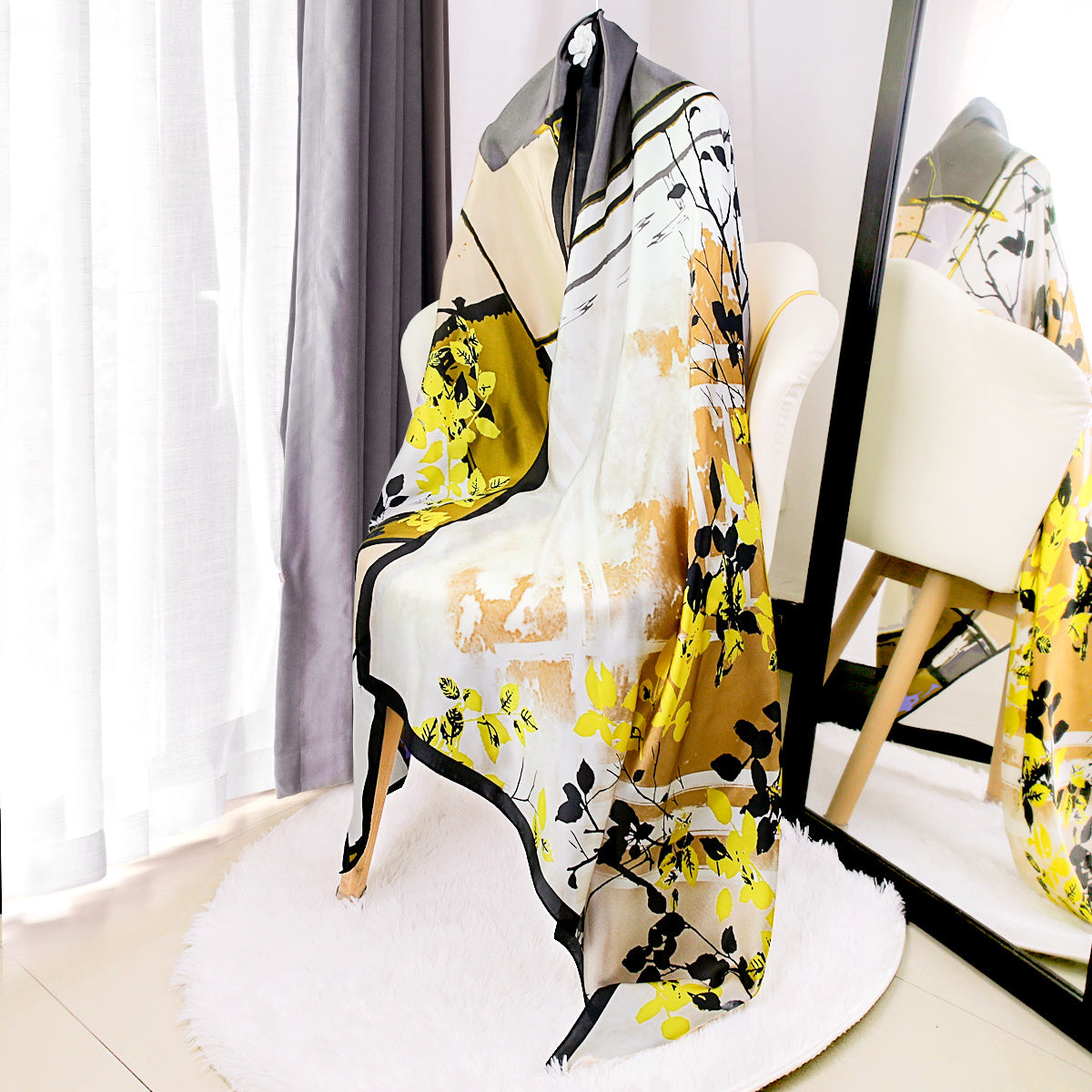 Classic Print Satin Long Scarf Silk Shawl Head Wrap Windproof Travel Beach Towel