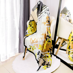 Classic Print Satin Long Scarf Silk Shawl Head Wrap Windproof Travel Beach Towel