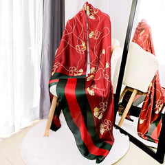 Classic Print Satin Long Scarf Silk Shawl Head Wrap Windproof Travel Beach Towel