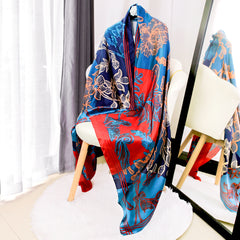 Classic Print Satin Long Scarf Silk Shawl Head Wrap Windproof Travel Beach Towel