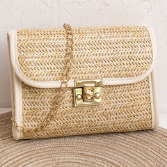 Straw Crossbody Bag Chain Shoulder Bag Tassel Beach Bag