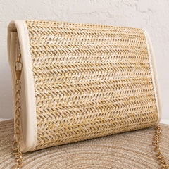 Straw Crossbody Bag Chain Shoulder Bag Tassel Beach Bag