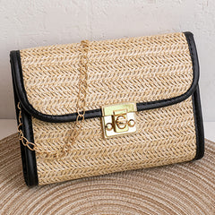 Straw Crossbody Bag Chain Shoulder Bag Tassel Beach Bag
