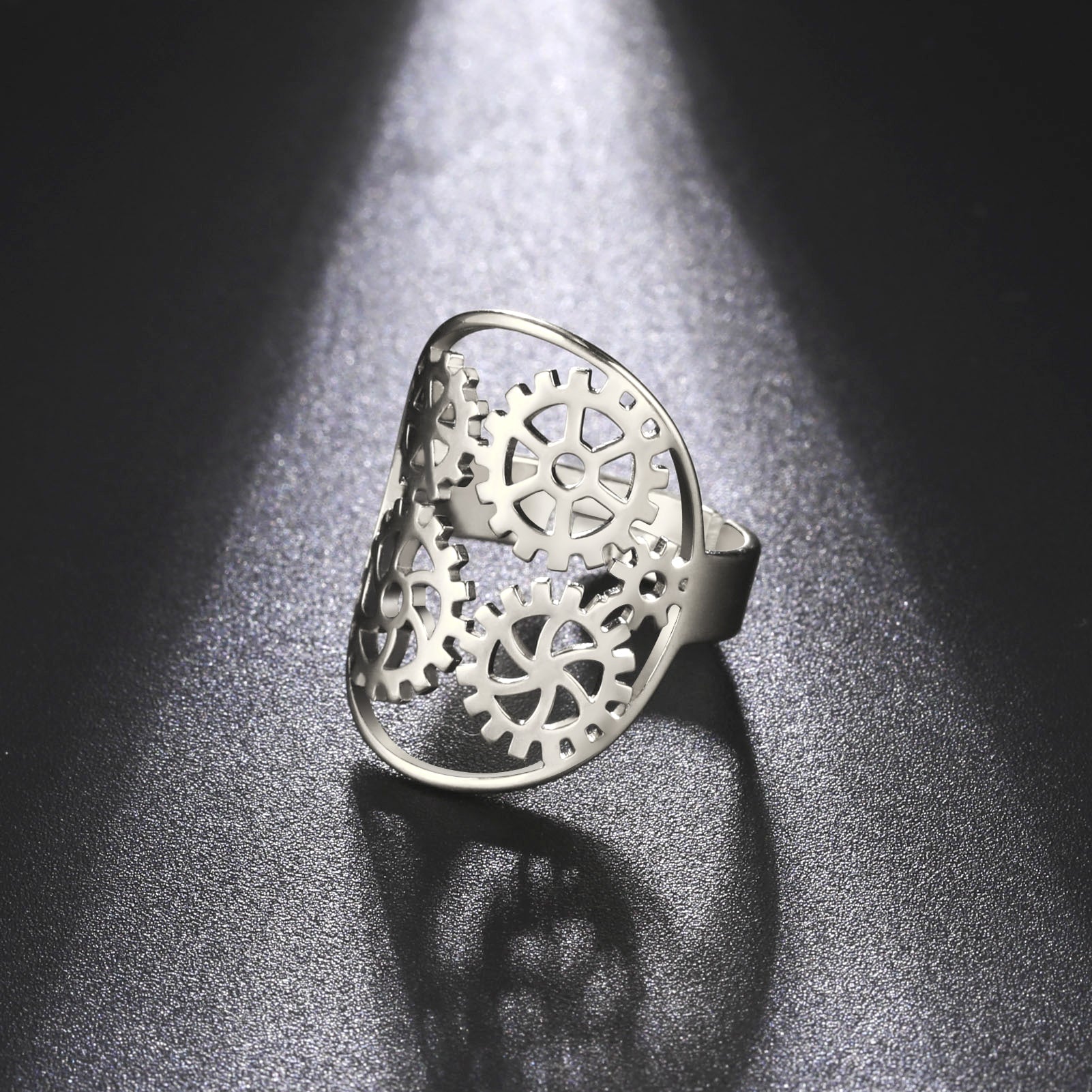Adjustable Stainless Steel Gear Ring for Men
