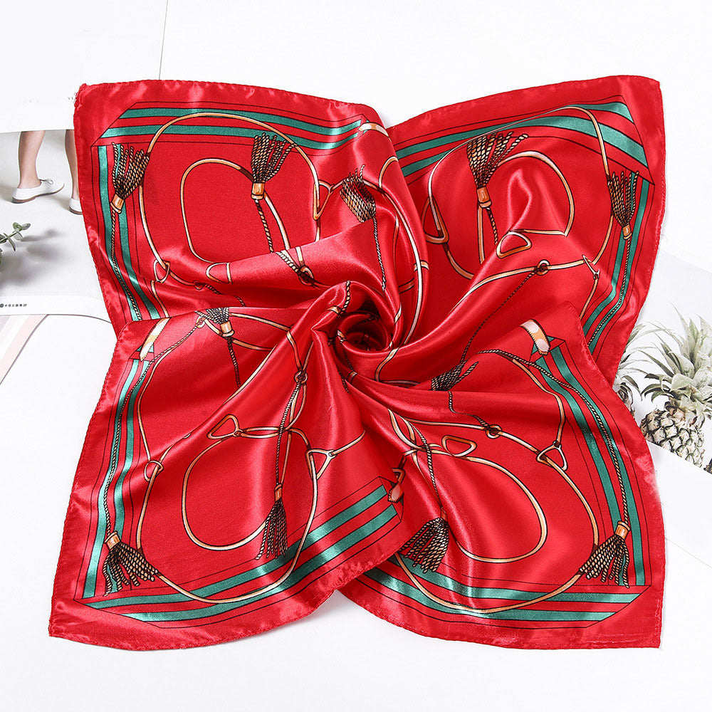 Classic Chain Print Square Scarf Bandana Shawl Women Casual Head Wrap