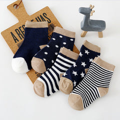 5 Pairs Boys Casual Short Crew Socks for Toddlers Kids