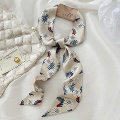 Floral Print Skinny Scarf Silk Hair Ribbon Boho Satin Neckerchief