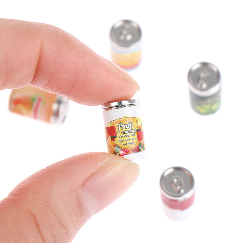 5pcs Mini Food & Beverage Can Models Dollhouse Playset Faux Snack
