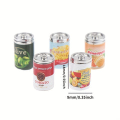 5pcs Mini Food & Beverage Can Models Dollhouse Playset Faux Snack