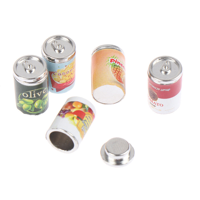 5pcs Mini Food & Beverage Can Models Dollhouse Playset Faux Snack
