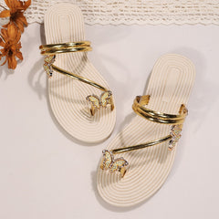 Women's Butterfly Flat Sandals Stylish Toe Loop Slip On Two way Wear Shoes