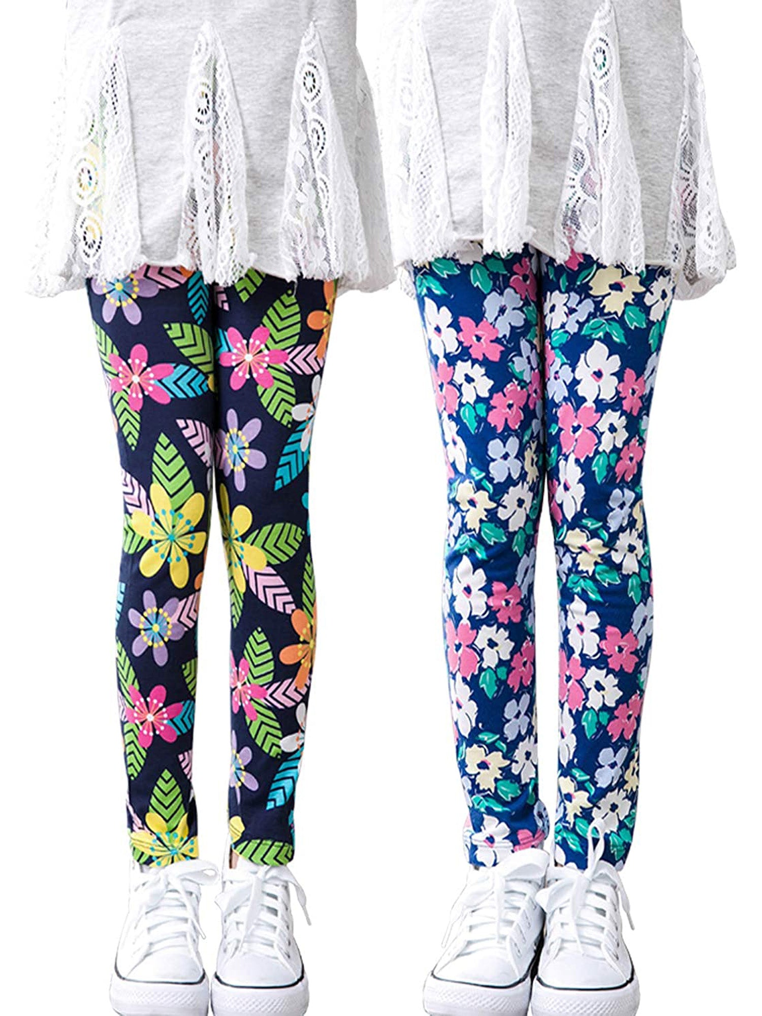 2pcs Girls Floral Print Leggings Comfortable Casual Pants Kids