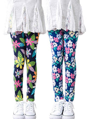2pcs Girls Floral Print Leggings Comfortable Casual Pants Kids