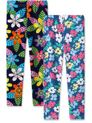 2pcs Girls Floral Print Leggings Comfortable Casual Pants Kids