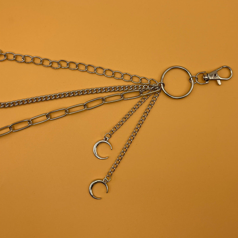 Punk Steel Keychains Chain Moon Star Rivets Skull Accessories